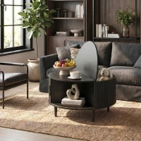 HOMCOM Coffee Table with Lift Top and Hidden Storage, Round Centre Table with Fluted Sliding Door, 80 cm, Black Wood Effect(m-9)