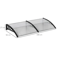 Outsunny Cobertura para porta, proteção contra chuva, vento e granizo, policarbonato, hastes de ligação em alumínio, 200 x 96 x 27 cm, preto(m-3)