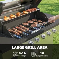 Outsunny 6 Burner Liquid Propane Gas BBQ Grill, Outdoor Portable Gas Barbecue Grill with Warming Rack, Side Tables, Cabinet(m-4)
