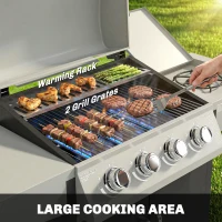 Outsunny 4+1 Burner Gas BBQ Grill with Side Burner, 14.5 kW Steel Portable Gas Barbecue Grill with Built-in Thermometer, Lid(m-4)