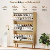 HOMCOM Dulap Slim Modern pentru Pantofi, cu 3 Sertare Rabatabile pentru 24 de Perechi, 80x24x127 cm, Alb(m-9)