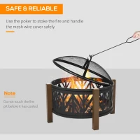 Outsunny Metal Large Firepit Bowl Outdoor 2-In-1 Round Fire Pit Brazier w/ Lid,  BBQ Grill, Poker for Backyard, Camping, Bonfire, Wood Burning Stove, 78 x 78 x 60cm, Black(m-5)