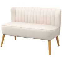 HOMCOM Sofa Retrodesign 2-Sitzer-Sofa, Holzbeine, 117 cm x 56,5 cm x 77 cm, Cremeweiß(m-11)