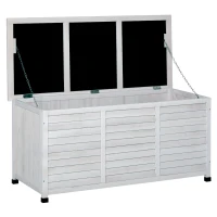 Outsunny Coffre de rangement extérieur malle de rangement en bois 283L 2 chaînes 127 x 56 x 60 cm blanc(m-12)