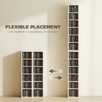 HOMCOM Set of 2 CD Media Display Shelf Unit Tower Rack with Adjustable Shelves, High Gloss White(m-5)