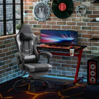 Vinsetto Cadeira Gamer Ergonômica Cadeira de Escritório para Secretária Cadeira Giratória Altura Ajustável Almofada Lombar Ajustável com Apoio de Pés 62x52x128 cm Preto(m-2)