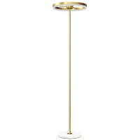 HOMCOM Lâmpada de pé, Interruptor de pé, Estrutura metálica, Abajur acrílico, 4000K, regulável, Dourada(m-1)
