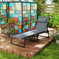 Outsunny Liegestuhl, Sonnenliege mit Polsterung und Seitentasche, Gartenliege, Pool-Liege, Polsterliege, Grau(m-10)