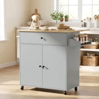 HOMCOM Kitchen Island with Drop Leaf, Rolling Kitchen Storage Trolley on Wheels with Drawer, Spice Rack and Towel Rack, Grey(m-2)