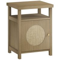 HOMCOM Mesita de Noche con Puerta de Ratán Mesilla de Noche con Estante Abierto y Compartimento 40x35x55 cm Madera Natural
