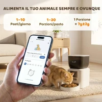 PawHut Distributore Automatico Cibo Gatti 4L WiFi 2.4G, App Controllo con Registratore 10s, Ciotola, Bianco(m-4)