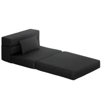 HOMCOM Poltrona Conversível 1 Lugar Poltrona Cama Dobrável Almofada Incluída para Convidados Sala Espaço Pequeno Carga 120 kg Preto(m-7)