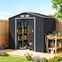 Outsunny Abri de Jardin 2,77 m² - Remise pour Outils avec Fondation - cabanon Porte verrouillable - tôle d'acier Gris(m-2)