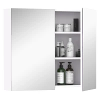 HOMCOM Bathroom Mirror Cabinet, 3-Tier Wall Mount Bathroom Storage Cabinet with Soft-Close Hinges and Adjustable Shelf, Double Door Cupboard, 70 x 15 x 60 cm, White(m-9)