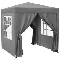 Outsunny Carpa Plegable 2x2m con 4 Paredes Laterales Tela Oxford 2 Ventanas y Bolsa de Transporte Anti-UV Impermeable Gris(m-1)