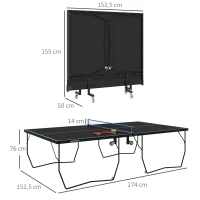 SPORTNOW Mesa de pingue-pongue, dobrável, 8 rodas, estrutura em aço com pintura a pó, MDF, 274 x 152,5 x 76 cm, preto(m-3)