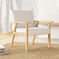 HOMCOM Poltrona d'Arredo in Stile Scandinavo in Legno di Pino con 2 Cuscini, 64x70x72 cm, Crema e color Legno(m-2)