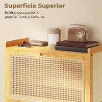 HOMCOM Zapatero Estrecho de Bambú con 2 Cajones Abatibles de Ratán para 12-14 Pares de Zapatos 69x29x83 cm Natural(m-7)