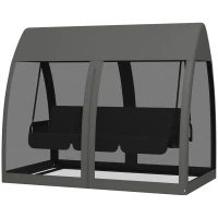 Outsunny Dondolo da Giardino 2 in 1 Convertibile in Letto con Cuscini e Zanzariera, 240x140x197 cm, Grigio(m-11)
