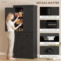 HOMCOM Kitchen Storage Cabinet with Drawer and Adjustable Shelves - Black(m-7)