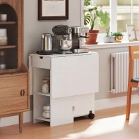 HOMCOM Mesa de Cocina Plegable con Ruedas Alas Abatibles Cajón y Estantes para 2-4 Personas 120x72x75 cm Blanco(m-9)