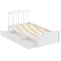 HOMCOM Wooden Single Bed Frame, with Drawers - White(m-1)