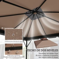 Outsunny Toldo de Recambio 3x3 m con Techo Doble Orificios de Drenaje y UPF 30+ Solo Toldo NO Incluye Marco Caqui(m-4)
