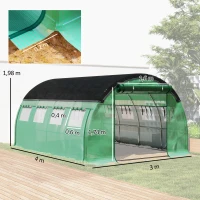 Outsunny Estufa túnel 4 x 3 x 2 m com rede de proteção solar, laterais enroláveis, cobertura plástica, estrutura em aço, verde(m-3)