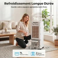 HOMCOM Refroidisseur d'air portable 3 en 1 refroidisseur humidificateur et ventilateur, 3 vitesses 3 modes, blanc(m-5)