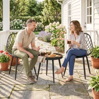 Outsunny 3-Piece Outdoor Bistro Set with 2 Chairs and Round Table for Garden, Balcony, Porch, Black(m-8)