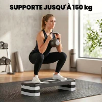 HOMCOM Stepper Fitness Aérobic hauteur réglable 10/15/20 cm surface antidérapante 80 x 31 x 20 cm plastique noir gris(m-7)