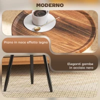 HOMCOM Tavolino da Caffè Rotondo con Bordo Rialzato e 3 Gambe, in Legno e Acciaio, Ø40x39 cm, Nero e color Legno(m-4)