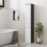 kleankin Colonna Bagno Salvaspazio in Legno con 2 Armadietti e Cassetto, 30x28x180 cm, Nero(m-3)
