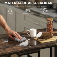 HOMCOM Mesa Alta de Cocina con 4 Taburetes Industrial Reposapiés Ahorro de Espacio para Espacios Reducidos Marrón Rústico(m-7)