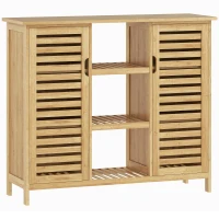 HOMCOM Armario de Almacenaje con 2 Puertas de Bambú de Lamas Estantes y Compartimentos Abiertos 100x33x86 cm Natural(m-1)