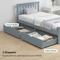 HOMCOM Pine Storage Bed, 3ft Single Solid Wooden Bed Frame with Drawers, Headboard, Wood Slat Support, Grey(m-6)