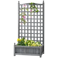 Outsunny Garden Planters with Trellis for Climbing Vines, Wood Raised Beds for Garden, Flower Pot, Indoor Outdoor, Grey(m-11)