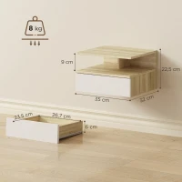HOMCOM Set da 2 Comodini Sospesi con Cassetto e Ripiano Superiore, in Legno, 35x32x22.5 cm, Bianco e Rovere(m-3)