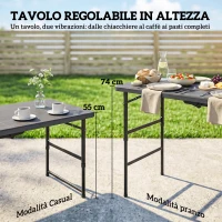 Outsunny Set Tavolo Regolabile e 4 Sedie da Giardino Pieghevoli in HDPE Effetto Legno, Grigio Scuro(m-5)
