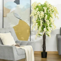 HOMCOM Artificial Plant White Wisteria Tree Faux Decorative Plant in Nursery Pot for Indoor Decor, 160cm(m-6)