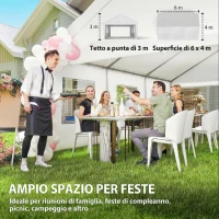 Outsunny Gazebo da Giardino 4x6 m con Pannelli Laterali, 6 Finestre e Doppio Ingresso, in Acciaio Galvanizzato, Bianco(m-3)