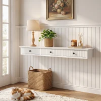 HOMCOM Shelf Wall-Mounted Storage Shelf Shelving Unit MDF 93 x 15 x 10 cm Entryway Kitchen Living Room, White(m-2)