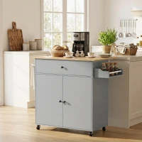 HOMCOM Kitchen Island with Drop Leaf, Rolling Kitchen Storage Trolley on Wheels with Drawer, Spice Rack and Towel Rack, Grey(m-8)
