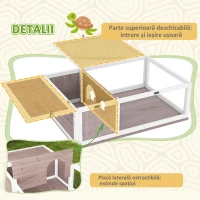 PawHut Căsuță pentru Țestoase de Uscat din Lemn de Brad cu Panou Rabatabil și 2 Spații Separate, Maro Deschis(m-5)