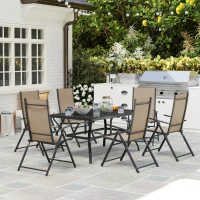 Outsunny Seven-Piece Steel Outdoor Dining Set, with Parasol Hole - Khaki(m-10)