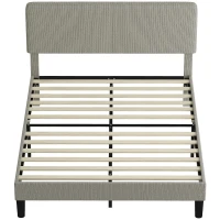 HOMCOM Cadre de lit 140 x 190 cm, sommier à lattes en bois, tête de lit réglable, lit double rembourré en velours côtelé, gris(m-12)