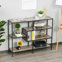 HOMCOM Standregal, Bücherregal Lagerregal Industrieller Stil, Aktenregal, Küchenregal, P2 Spanplatte, Metall, Schwarz+helle Eiche, 120 x 32 x 95 cm(m-10)