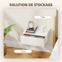 HOMCOM Lot de 2 tables de chevet murales, tables de nuit suspendues avec tiroir coulissant, 40 x 30 x 15 cm, blanc(m-5)