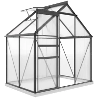 Outsunny Serra in Policarbonato e Alluminio con Porta a Battente e Finestra a Tetto, 192.5x131x200 cm, Grigio(m-1)