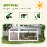 PawHut Casa para Tortugas de Madera con Techo de Malla y Paneles Laterales Transparentes Extraíbles 91x60,5x32 cm Marrón Claro(m-7)